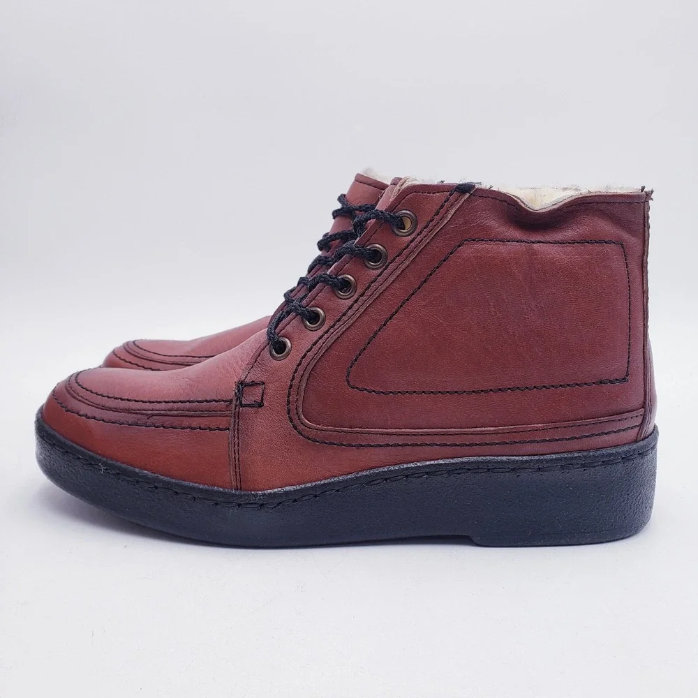 Bates Floaters Boots Brown Shearling‎ Lined Leather Lace Up Chukka Boot Men's 7